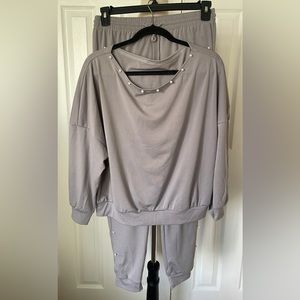 Gray With pearls Jogger Set